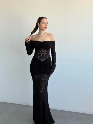 Oliv Lace Black Maxi Dress