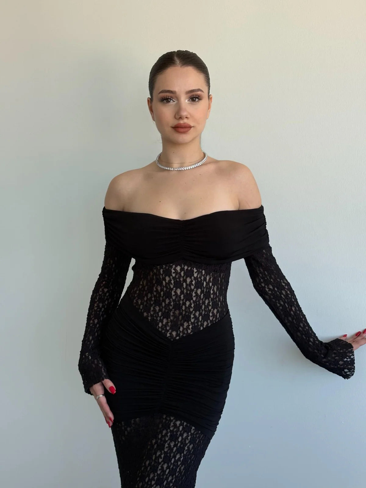Oliv Lace Black Maxi Dress
