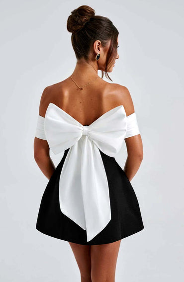 Elegant Back Bow Short Dress