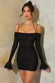 Furry Black Gathered Dress