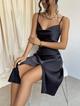 Black Slit Satin Dress