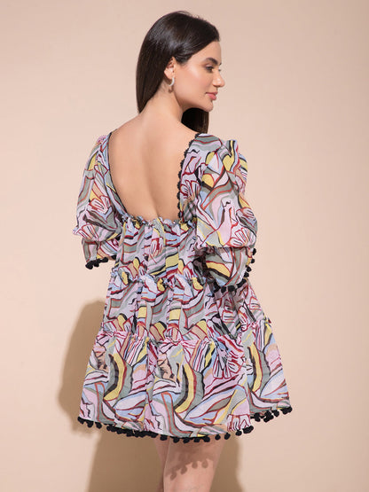 Pom Pom Frill Short Dress