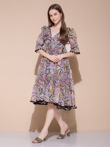 Pom Pom Frill Long Dress