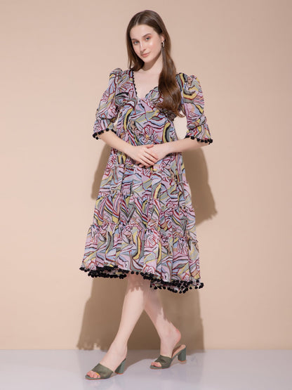 Pom Pom Frill Long Dress