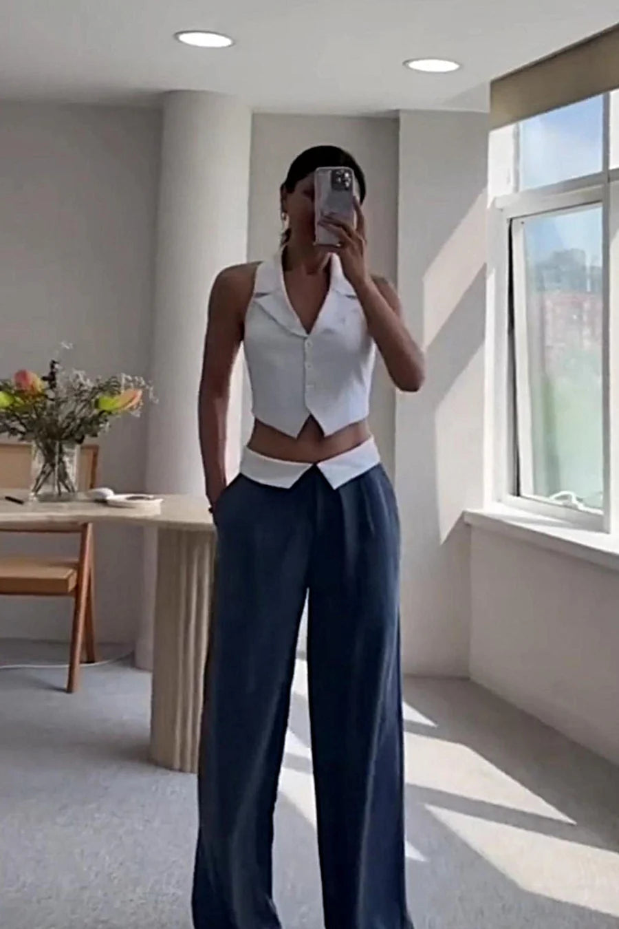 White Waistcoat with Navy Blue Pant Cord