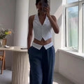 White Waistcoat with Navy Blue Pant Cord