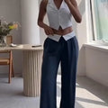 White Waistcoat with Navy Blue Pant Cord