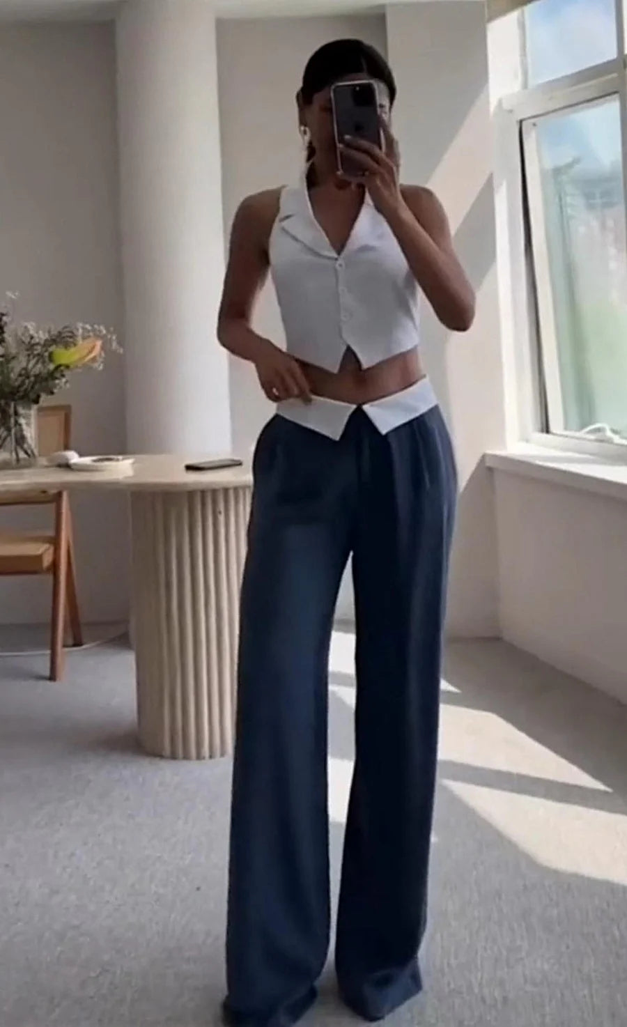 White Waistcoat with Navy Blue Pant Cord