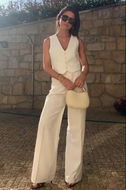 Off-White Waistcoat With Pant Cord