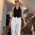 Black Waistcoat with White Pant Cord