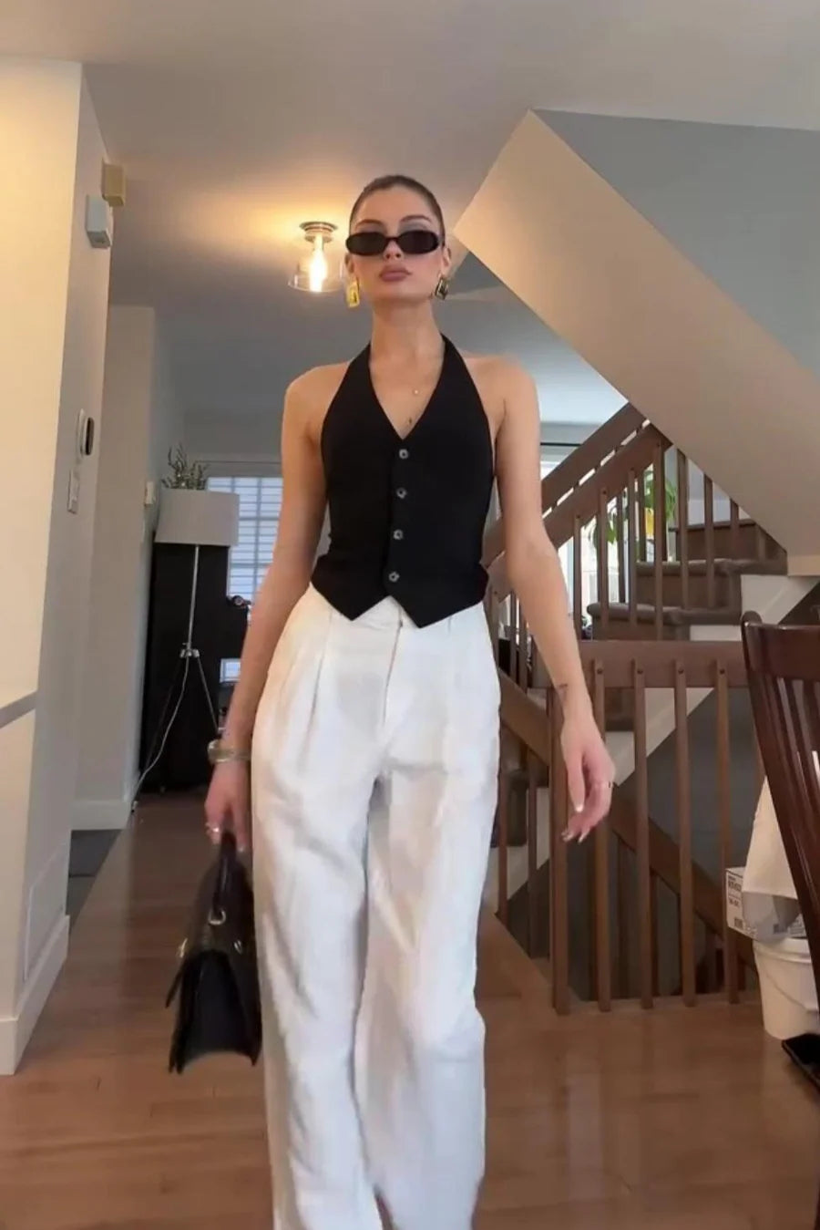 Black Waistcoat with White Pant Cord