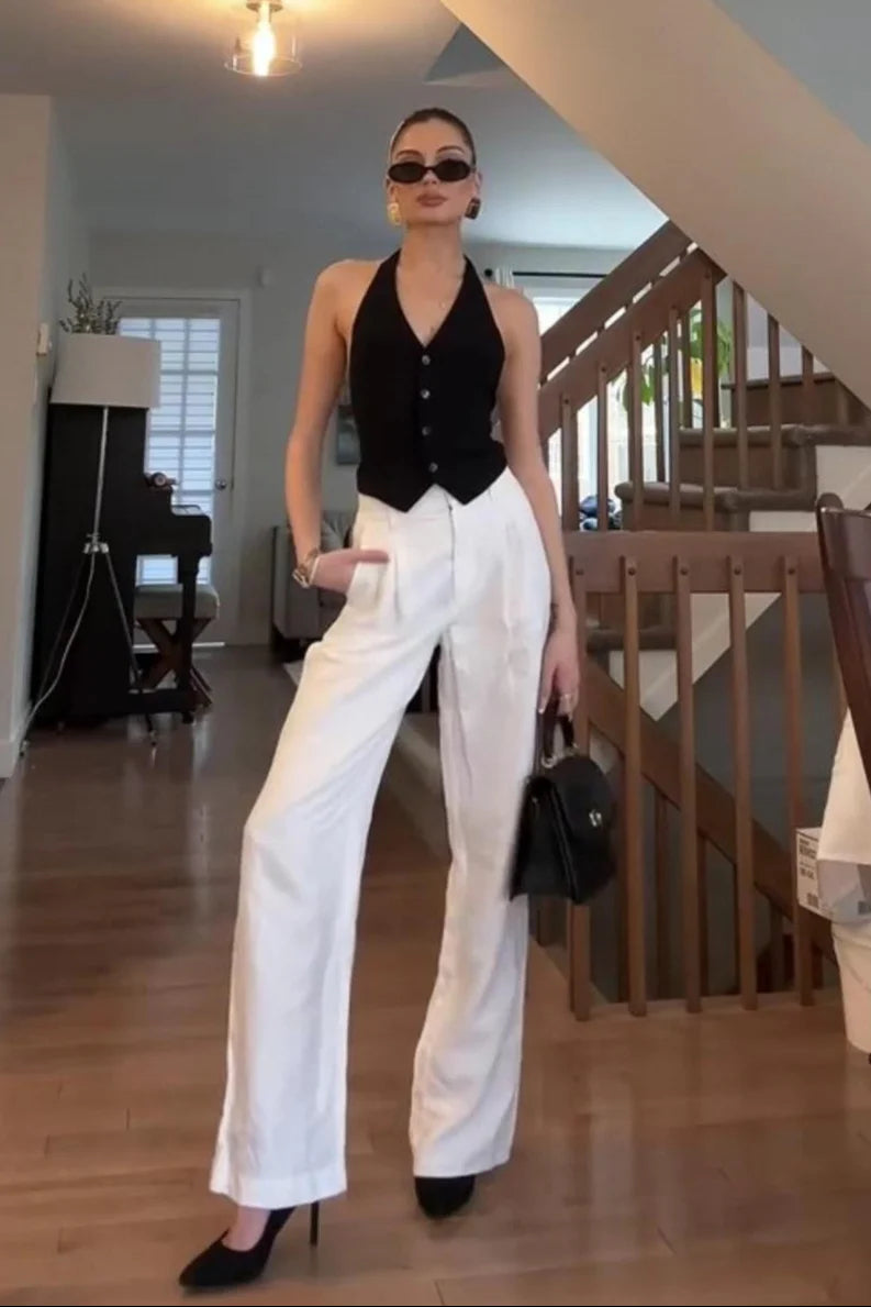 Black Waistcoat with White Pant Cord