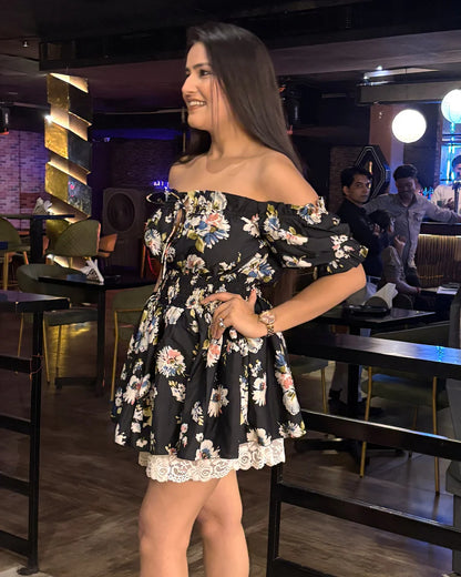 Amaira Black Floral Short Dress