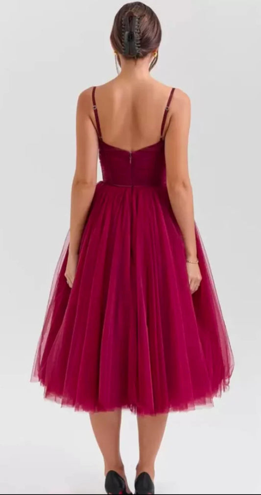 Wine Mesh Midi Dress