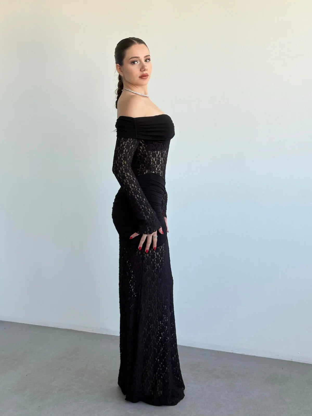 Oliv Lace Black Maxi Dress
