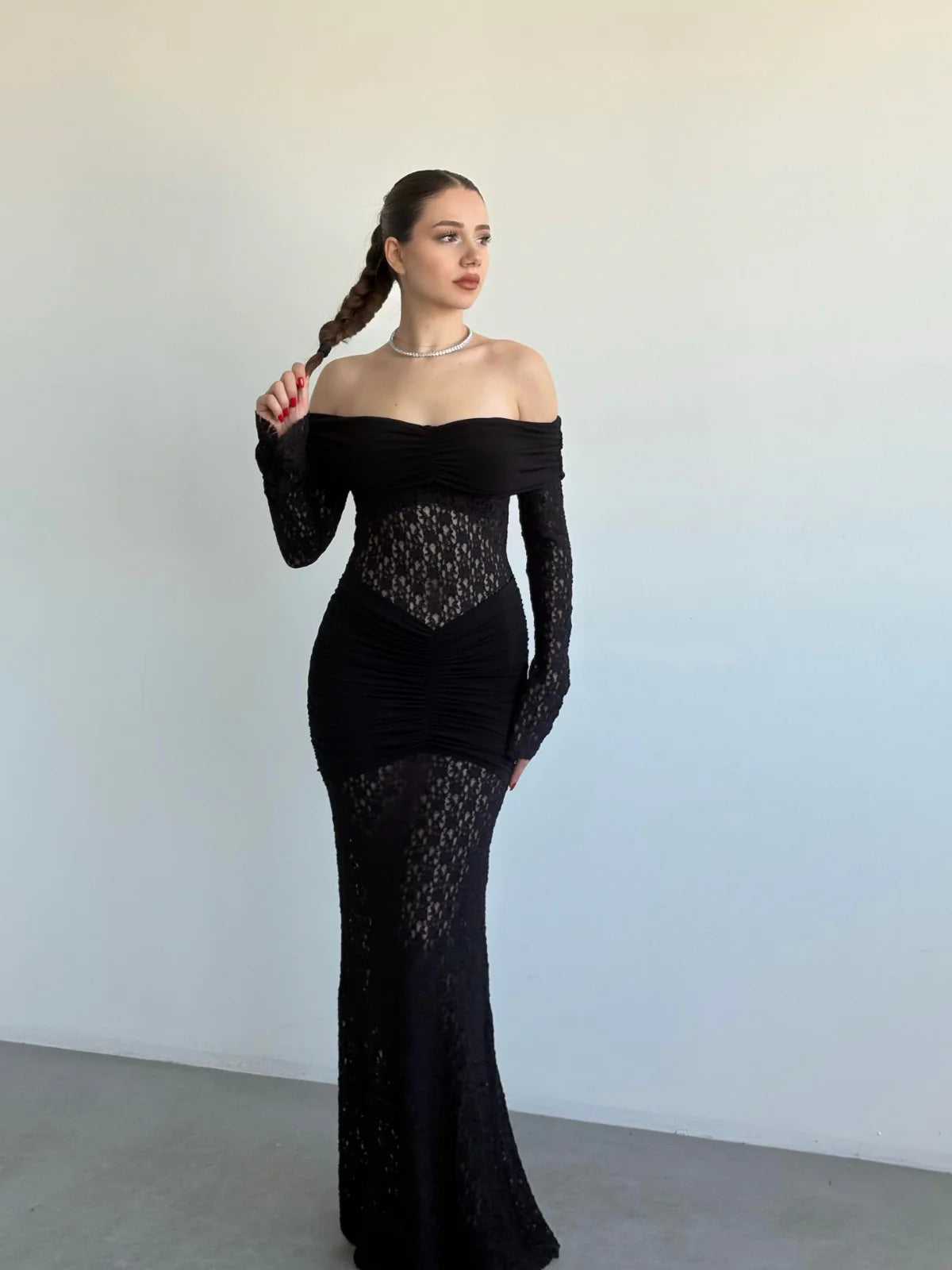 Oliv Lace Black Maxi Dress