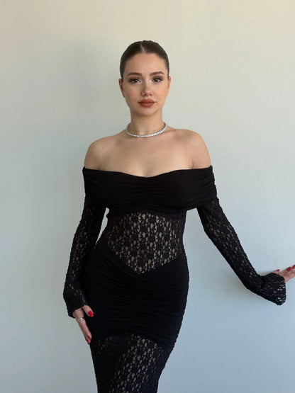 Oliv Lace Black Maxi Dress