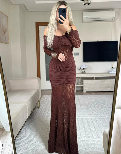 Oliv Lace Brown Maxi Dress