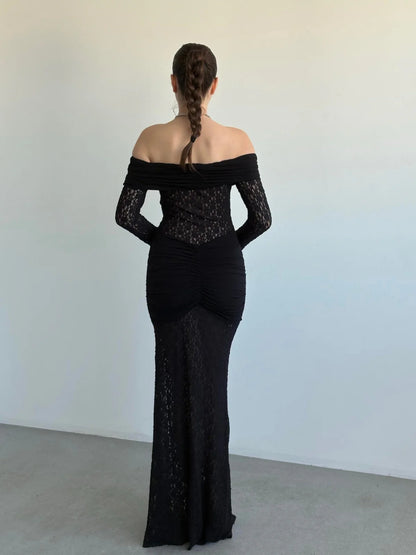 Oliv Lace Black Maxi Dress