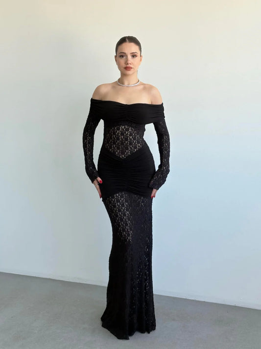 Oliv Lace Black Maxi Dress