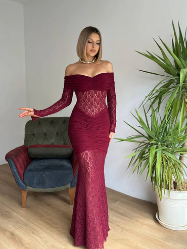 Oliv Lace Cherry Maxi Dress