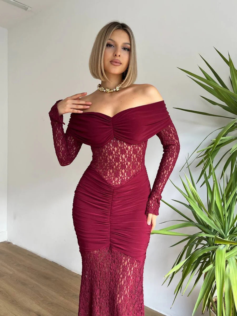 Oliv Lace Cherry Maxi Dress
