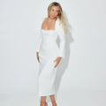 Pearl Bead white Midi Dress