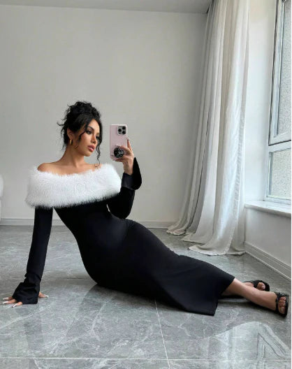 Clog White Black Long Dress