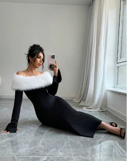 Clog White Black Long Dress