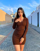 Brown Bare Ribbed Bodycon Short Dress For Women
