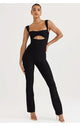 Black Deep Neck Cutout Jumpsuit With Strap Sleeves For Women