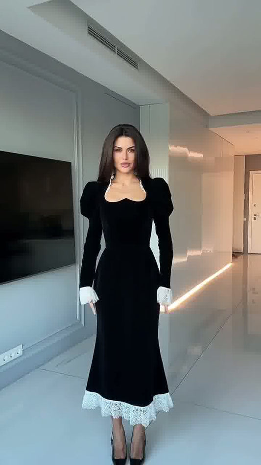 Lace Velvet Long Dress